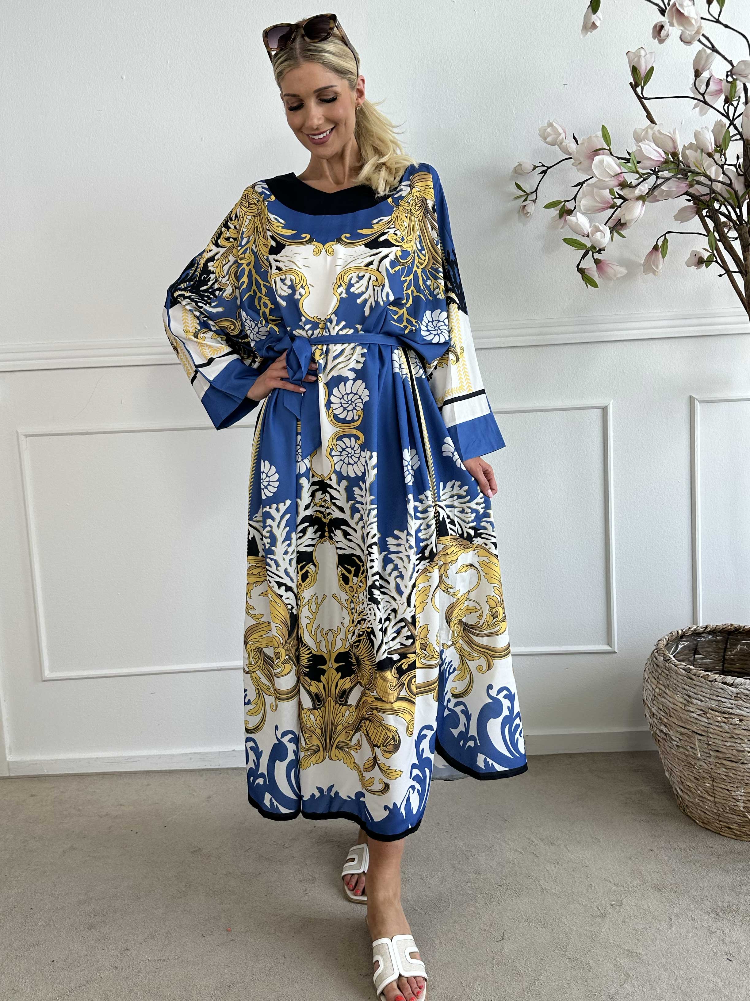 Goddess Dress - Lång mönstrad tunikaklänning med knytband